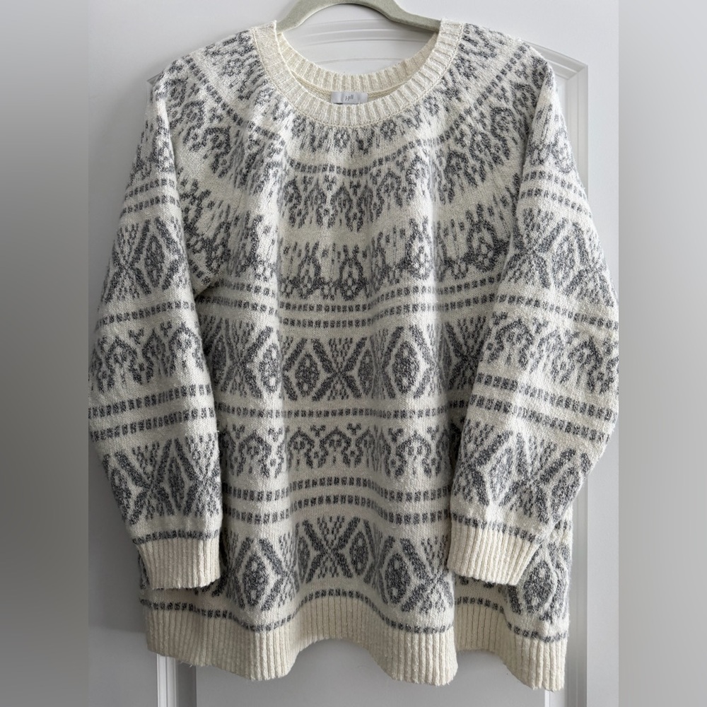 J. JILL fair isle winter white gray 1x sweater crew neck